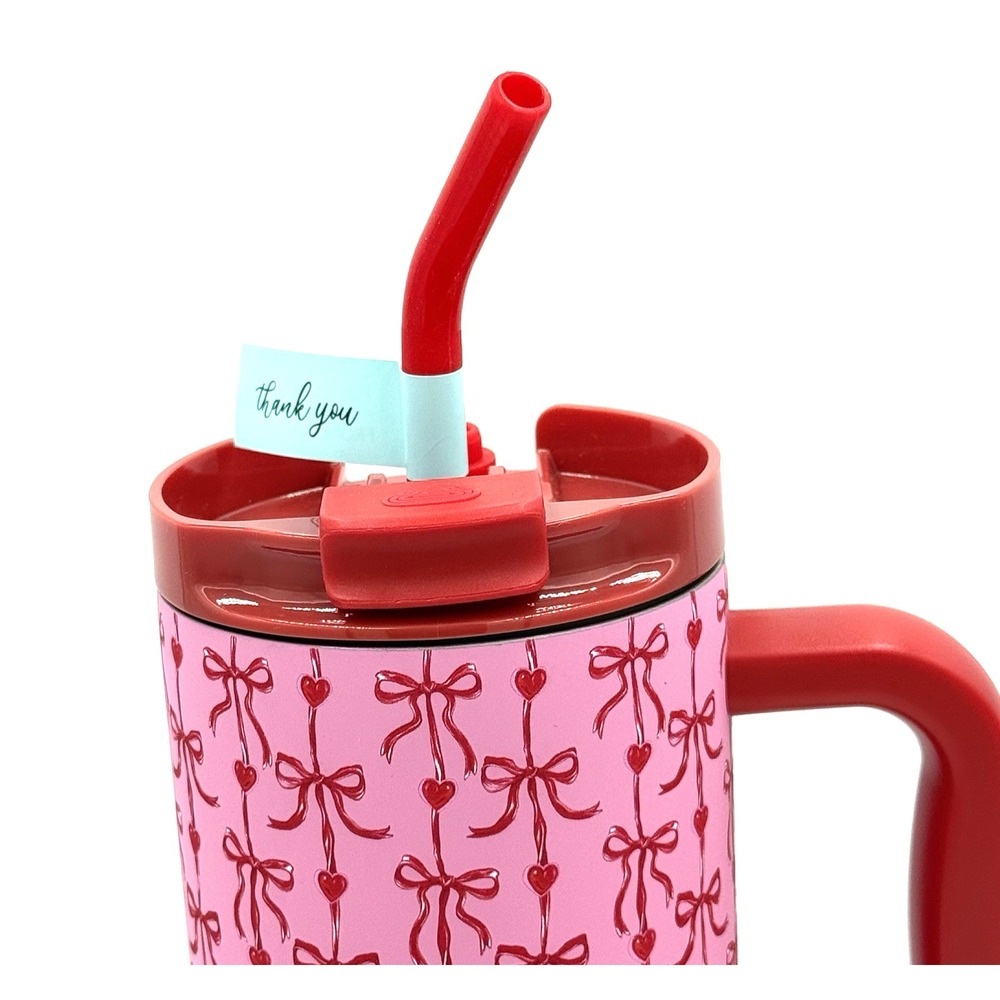 Simply Southern Pink Bow 40oz Tumbler with Handle and Reusable Straw Travel NEW - Picture 3 of 11